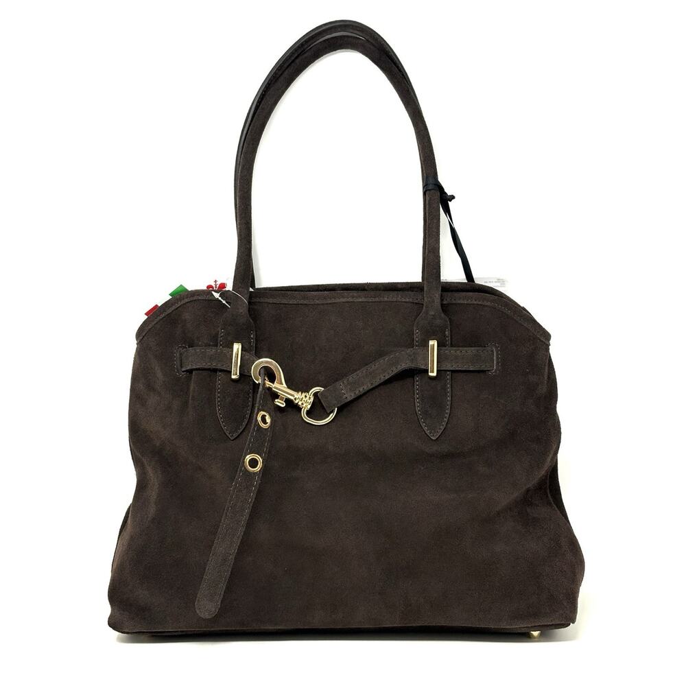 Marlon Suede Shoulder Bag Purse Dark Chocolate Brown Eva Gold Ring Hook NWT